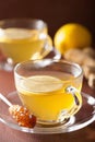 Hot lemon ginger tea in glass cup Royalty Free Stock Photo