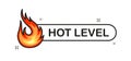 Hot level chili pepper. Fire label in flat style on white background. Vector illustration. Royalty Free Stock Photo