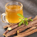 Hot licorice tea sweetened with stevia leaves - Glycyrrhiza glabra