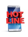 Hot line concept, 3d letters on smart phone, 3d rendering Royalty Free Stock Photo