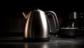 Hot liquid pours from shiny steel teapot generated by AI