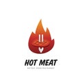 Hot meat grill steak logo with fire flame illustration symbol