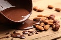 Hot melted chocolate and almond nuts Royalty Free Stock Photo