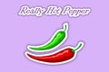 Really hot mexican pepper. Green and red peppers with white outline and shadow. Vector