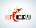 Hot Mexicano Chili Pepper Cartoon Mascot Logo template. Mexican Fast food logotype template. Isolated illustration