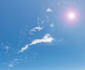 Hot midday sun, light clouds and blue sky panorama Royalty Free Stock Photo