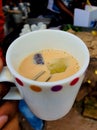 Hot milk tea with cardamom,cinnamon and bay leaf in south Asian local tea stall