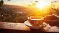 hot morning tea drink sunrise Royalty Free Stock Photo