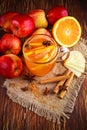 Hot Mulled apple cider with cinnamon, cloves, anise and Orange Royalty Free Stock Photo