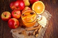 Hot Mulled apple cider with cinnamon, cloves, anise and Orange Royalty Free Stock Photo