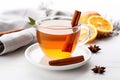 Hot mulled apple cider with with cinnamon sticks, cloves and anise Royalty Free Stock Photo