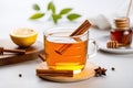 Hot mulled apple cider with with cinnamon sticks, cloves and anise Royalty Free Stock Photo