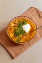 Hot mushroom soup with green dill and sour cream cooked for lunch Royalty Free Stock Photo