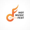 Hot Music Fest. Abstract Flame Musical Note with Strings Vector Illustration. Letter CF Alphabet Initial Logo For Artist Royalty Free Stock Photo