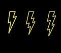 Hot neon glowing lightning bolts vector.thunderbolt icon.Flash symbol illustration.Lighting Set.Electricity on black background.Ye