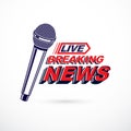 Hot news conceptual logo composed using breaking live news writing and press microphones. Global broadcasting theme illustration