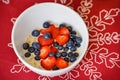 Hot oatmeal breakfast with fresh fruits Royalty Free Stock Photo