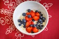 Hot oatmeal breakfast with fresh fruits Royalty Free Stock Photo