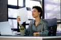 Hot Office Weather. Woman Sweating Royalty Free Stock Photo