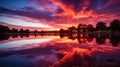 Hot orange fire emitting rays spreads into the sky, staining it in shades of pink and purp