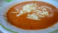 Fresh tomato soup with cheese in the white plate Royalty Free Stock Photo