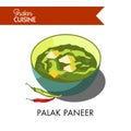 Hot palak paneer with chili pepper in deep bowl