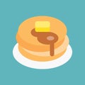 Hot pan cake with maple syrup and butter, sweets and pastry set, flat design icon