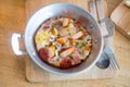Hot pan eggs recipe - Breakfast Thai style Royalty Free Stock Photo