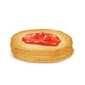 Hot pancake with buttered strawberry jam sweet food 3d realistic decoration vector illustration