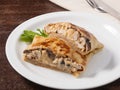 Hot pancake with chicken mushrooms and cheese