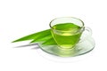 Hot pandan Juice with green pandan leaves isolated on white background  ,include clipping path Royalty Free Stock Photo