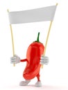 Hot paprika character holding blank banner