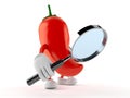 Hot paprika character looking through magnifying glass