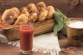 Hot patty on a table with tomato juice Royalty Free Stock Photo