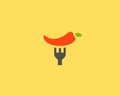 Hot pepper chilly grill logo design. fork fire flame food logotype