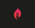 Hot pepper chilly grill logo. Fork fire flame food vector logotype