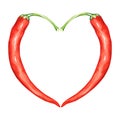 Hot pepper heart. Watercolor illustration. Isolated on a white background. For design. Royalty Free Stock Photo