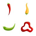 Hot pepper icons set cartoon vector. Colorful chili pepper
