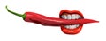 Hot pepper keeps in the teeth Royalty Free Stock Photo