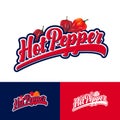 Hot pepper logo. Red letters with habanero peppers. Vintage emblem. Flat and monochrome options.