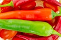 Hot pepper red green closeup on a background of red tomatoes chili sauce background culinary design Royalty Free Stock Photo