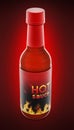 Hot pepper sauce bottle isolated on red background. 3D illustration