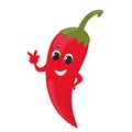 Hot pepper smiles. The vegetable has a face, eyes, hands and is happy. Character design in cartoon style. Royalty Free Stock Photo