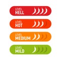 Hot pepper spicy heat level icon. Chili pepper symbol vector scale spice fire logo label Royalty Free Stock Photo