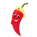 Hot pepper is wearing a baseball cap. The vegetable has a face, eyes, hands and is happy. Character design in cartoon style Royalty Free Stock Photo