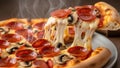Hot Pepperoni Pizza with Mushrooms and Melted Cheese Slice Created With Generative AI Royalty Free Stock Photo