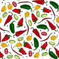 Hot peppers seamless pattern. Red peppers Royalty Free Stock Photo