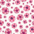 Hot pink Gerbera floral vector seamless pattern background. Line art hand drawn Barberton Daisy flower heads, blossom Royalty Free Stock Photo