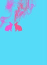 2hot pink rabbits on blue with pink fluids smoke love valentine Royalty Free Stock Photo