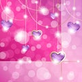 Hot pink sparkly banner with heart-shaped pendants